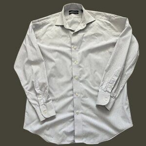 Saks Fifth Avenue Gray White Check Long-Sleeve Button/Down Slim Fit - 16 34/35